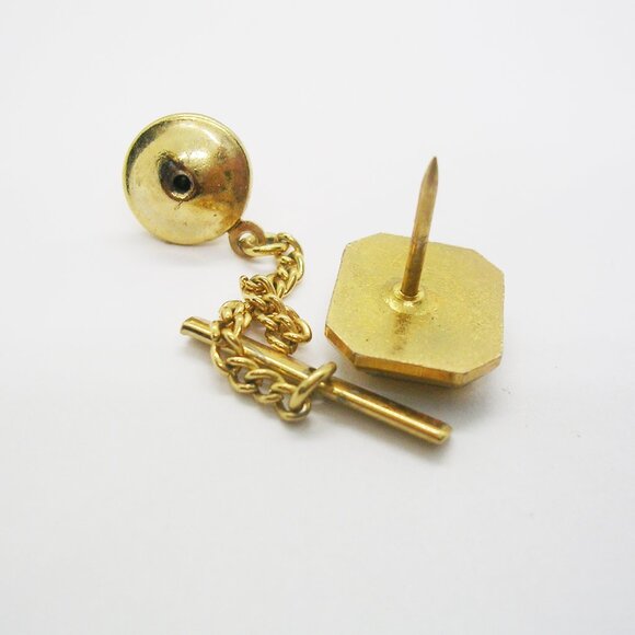 Initial F Tie Tack with Chain vintage Necktie Holder Men's Wedding Formal Wear - Picture 3 of 3